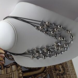 Lia Sophia Silver and White Multi-Strand Necklace